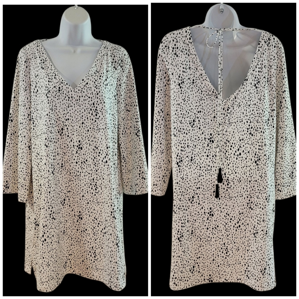 Persifor White &‎ Black Speckled Dress Tie Back Size Medium